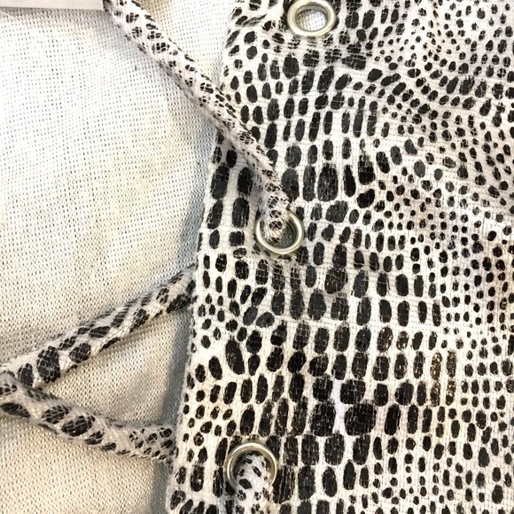 70's Style Scorpio Blk Wh Snakeprint Embossed Velveteen Drawstring  Shirt - Picture 4 of 10